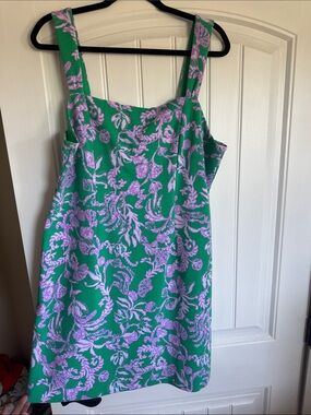 Lilly Pulitzer Green & Lilac Floral Square-Neck Mini Dress